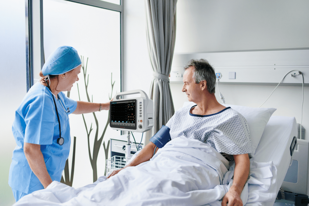 Beside patient monitor in hospital