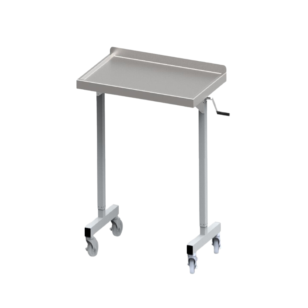 Premium stainless steel rolling adjustable height over instrument table